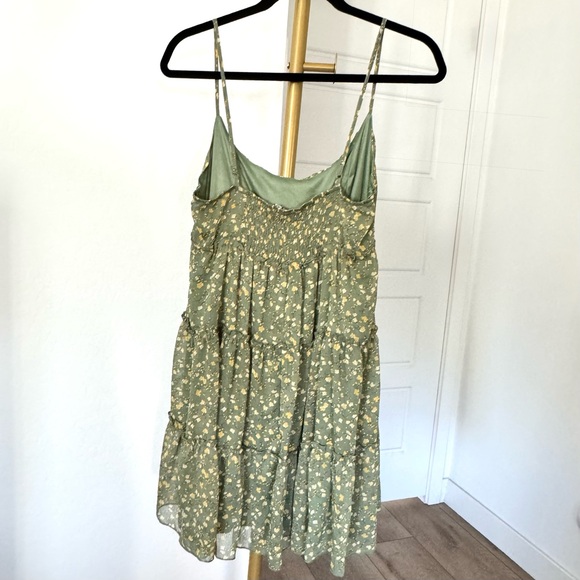 Women's Lined Babydoll Tiered Green Cottagecore Dress Adjustable Straps ‎ Size L - Picture 11 of 13